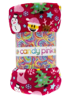 Candy Pink Girls Fleece Blanket in CHRISTMAS Pattern