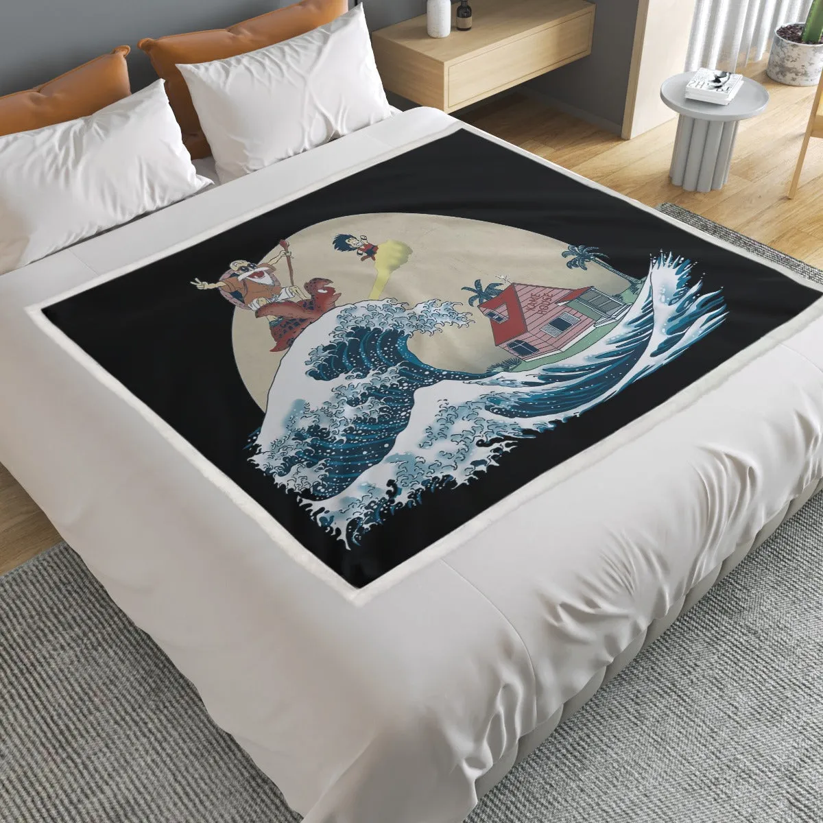 DBZ Kid Goku And Master Roshi Surfing To Kame House Household Warm Blanket