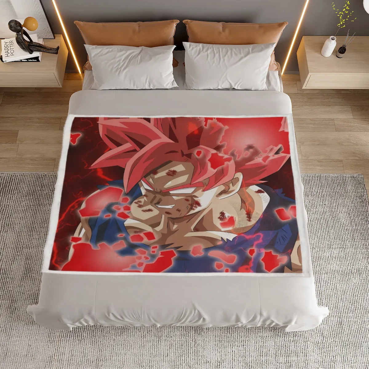 DBZ Son Goku Super Saiyan Red Hair God Dope Style Household Warm Blanket