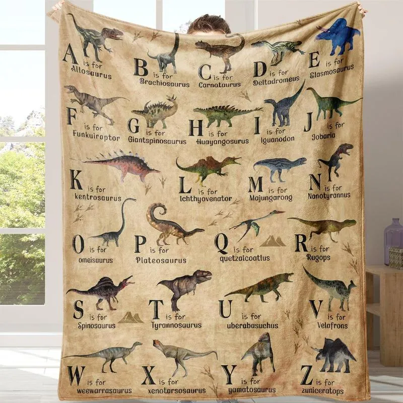 Dinosaur & Letter Pattern Soft Comfortable Warm Throw Napping Blankets