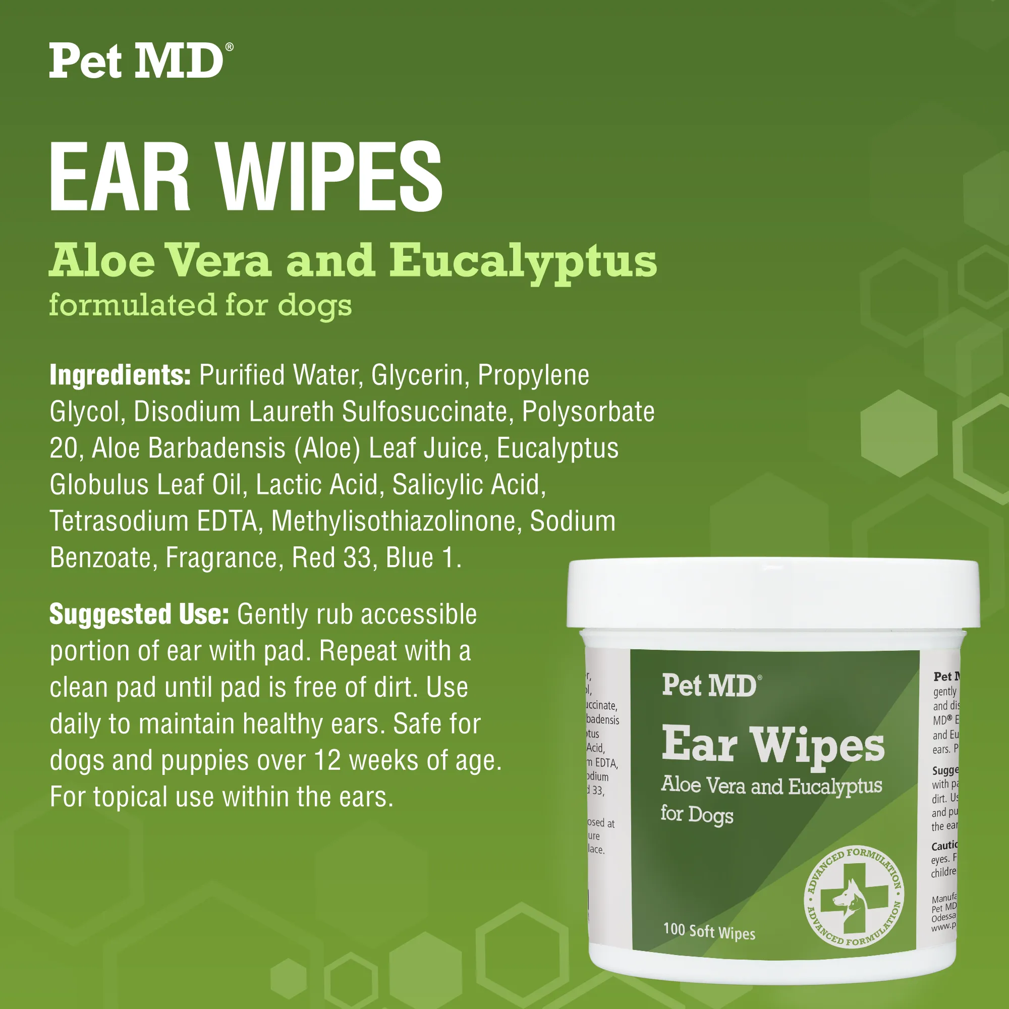 Ear Wipes with Aloe Vera and Eucalyptus for Dogs - 100 Count