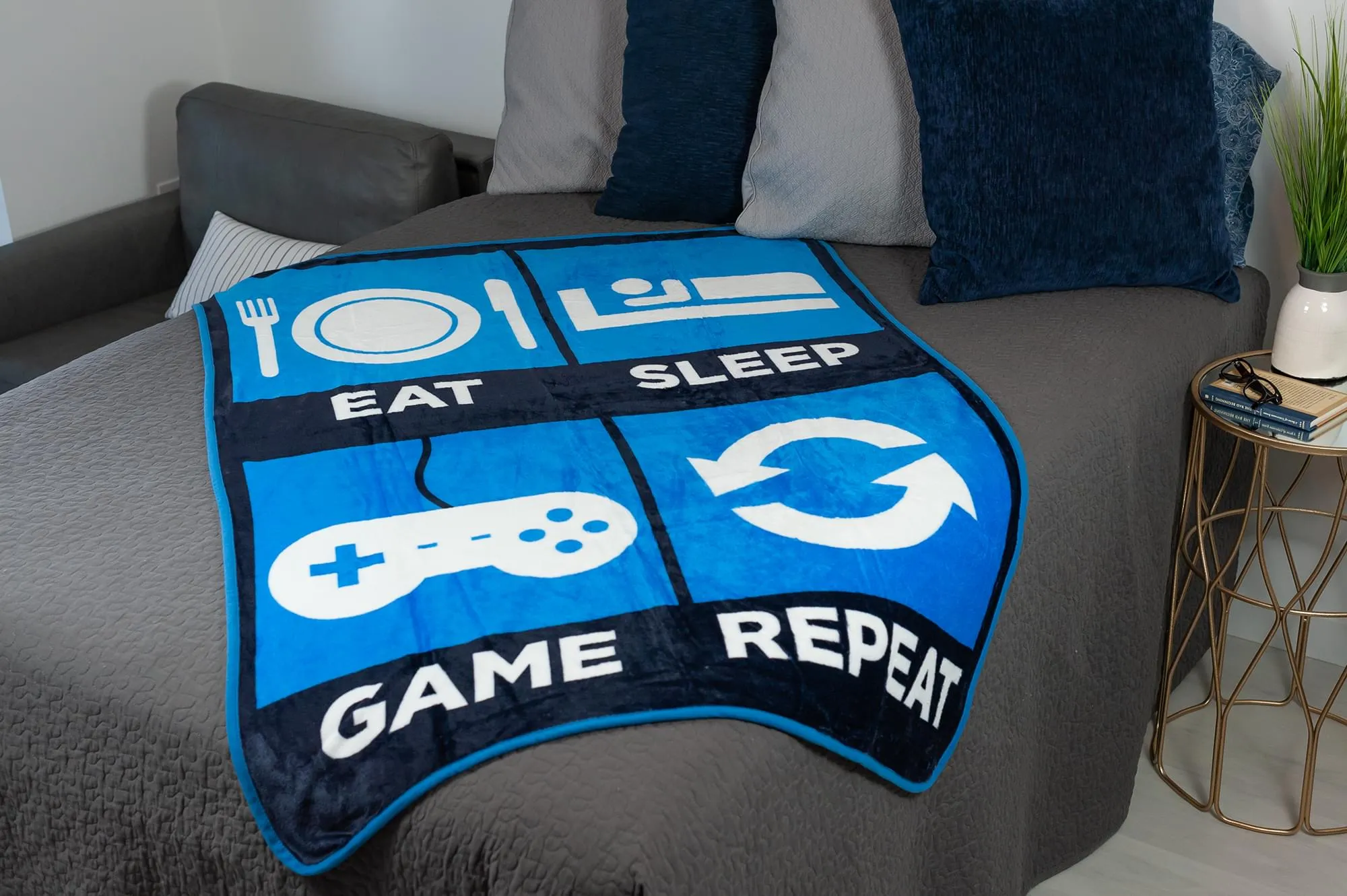 Eat Sleep Game Repeat Large Gamer Fleece Throw Blanket | 60 x 45 Inches