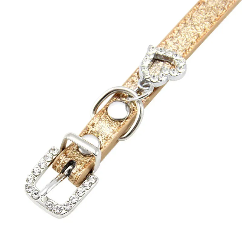 Elegant Leather Pet Collar with Crystal Heart Pendant