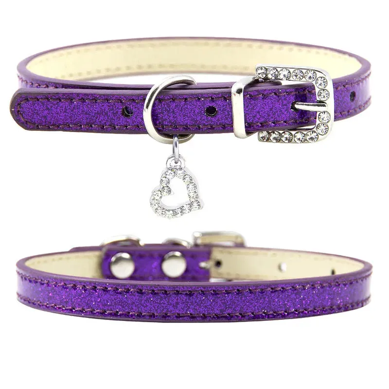 Elegant Leather Pet Collar with Crystal Heart Pendant