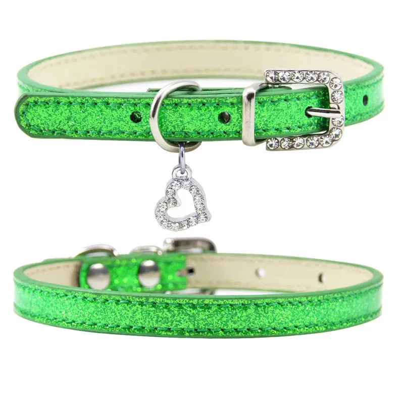 Elegant Leather Pet Collar with Crystal Heart Pendant