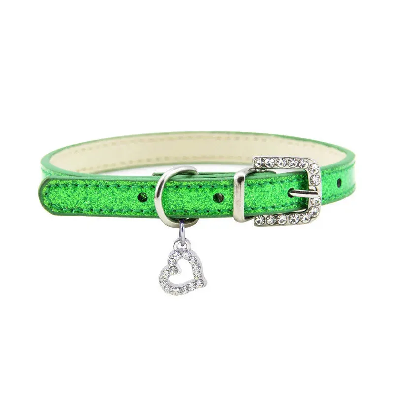 Elegant Leather Pet Collar with Crystal Heart Pendant