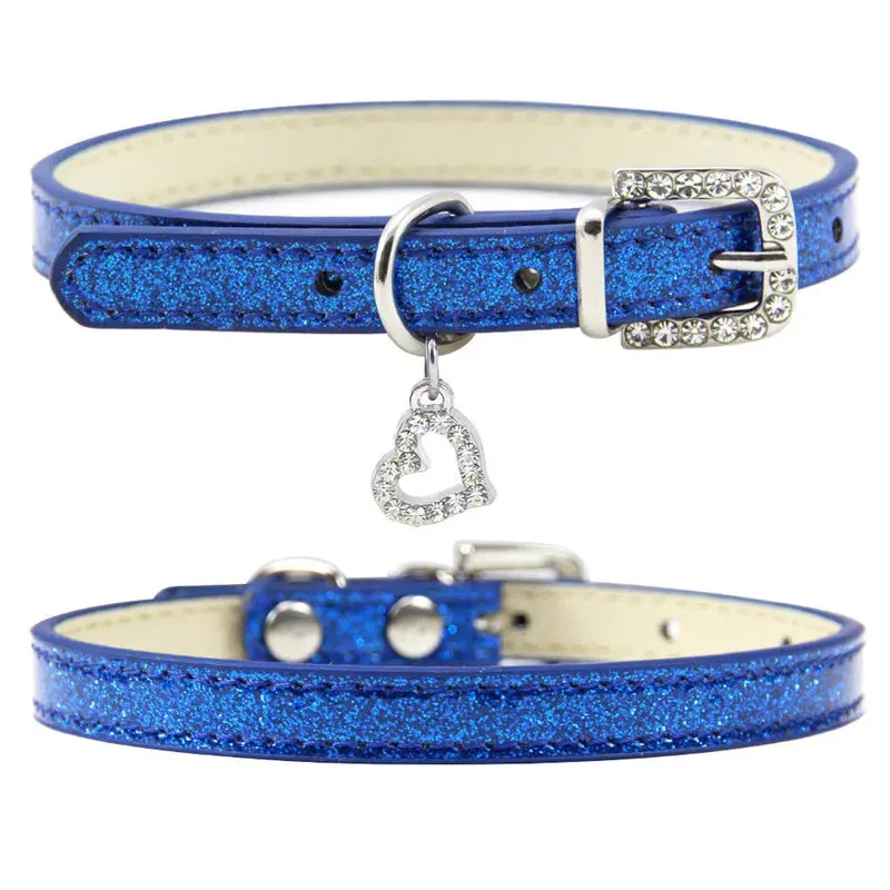 Elegant Leather Pet Collar with Crystal Heart Pendant