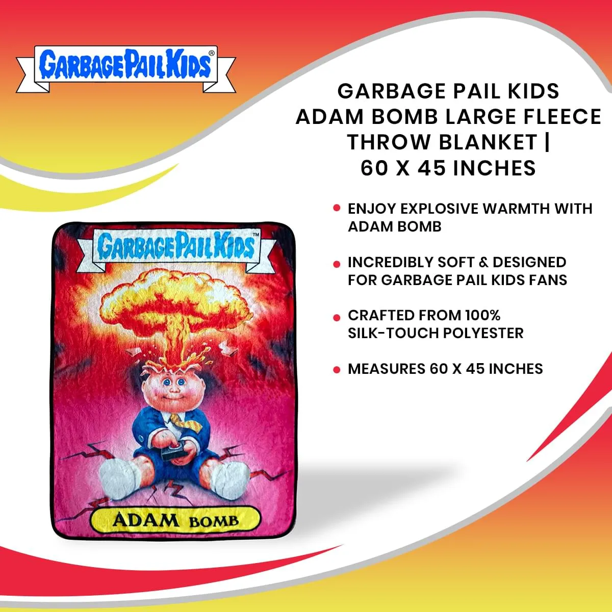 Garbage Pail Kids Adam Bomb Large Fleece Throw Blanket | 60 x 45 Inches