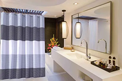 Julifo Shower Curtain Black and Grey Polyester Fabric Bathroom Curtain Waterproof