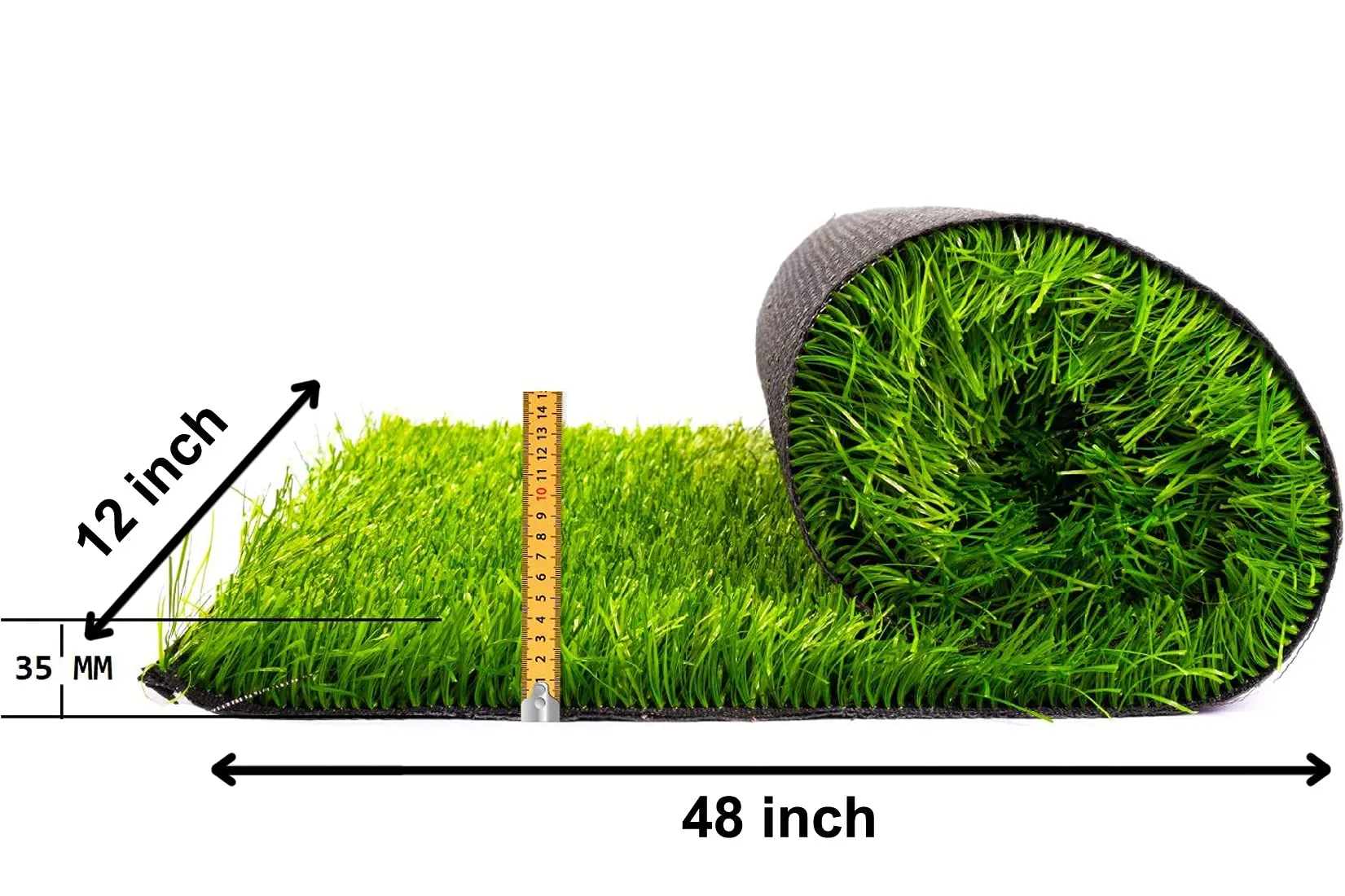 Kube Industries 35 MM Artificial Grass for Balcony Or Doormat, Soft and Durable Plastic Turf Carpet Mat, Artificial Grass (12" X 48") Green-HS_38_HEARTH21102