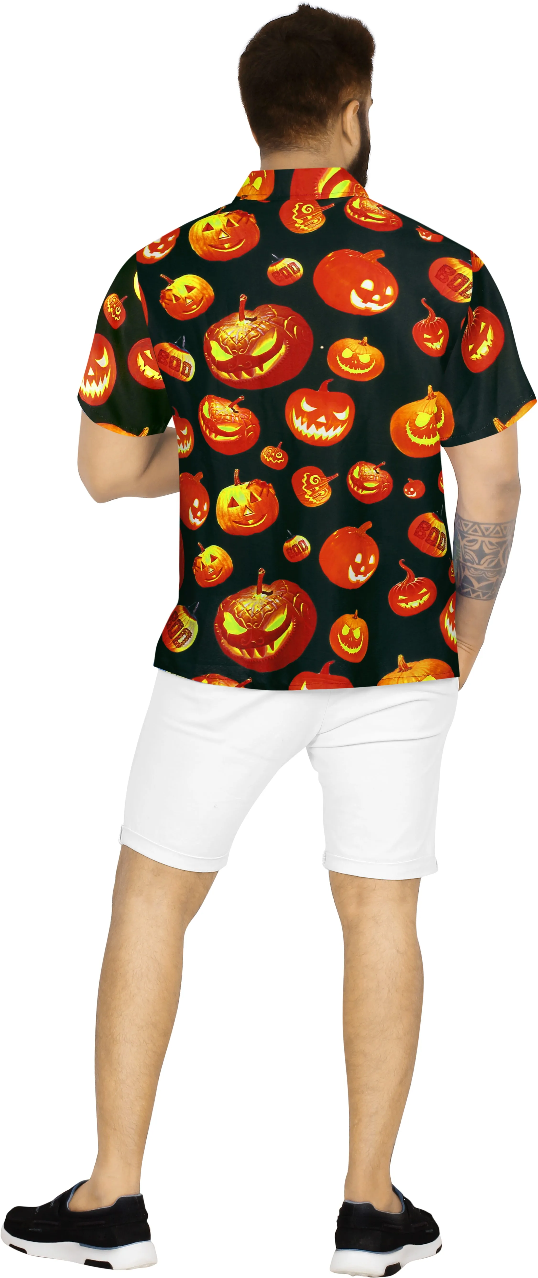 La Leela Halloween Men's Scary Pumpkin Printed Black Shirt