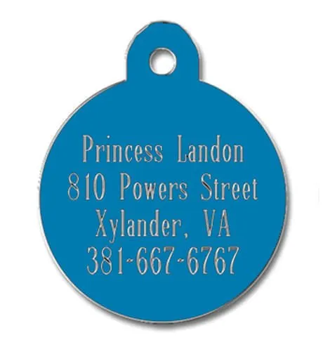 Large Circle Custom Personalized Dog Tag, Blue