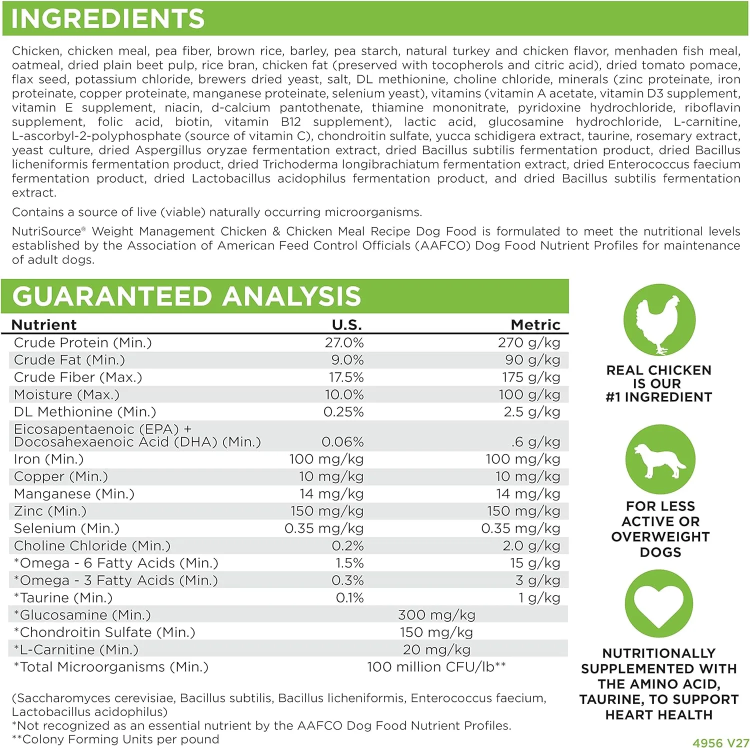 Nutrisource Weight Management Chicken and Chicken Meal Dry Dog Food, 18lb