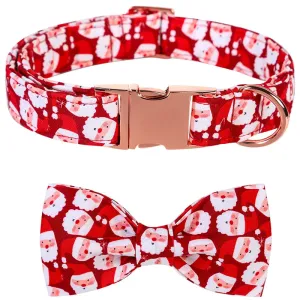 Personalized Christmas Dog Collar with Bow - Red Santa Design for All Sizes