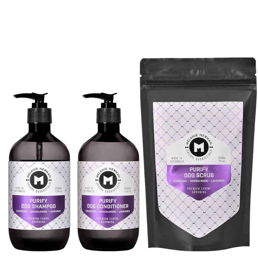 Purify Shampoo 500ml, Conditioner 500ml, Scrub 200g by Melanie Newman