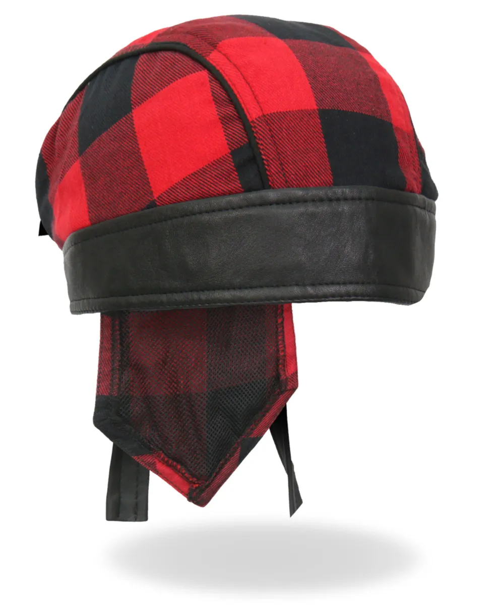 RED Check Flannel with Leather Trim Pre-Tied Zandana - Bandana