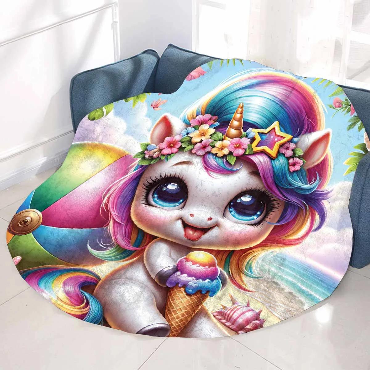 Unicorn_Awd35123  Circular Micro Fleece Blanket 60"