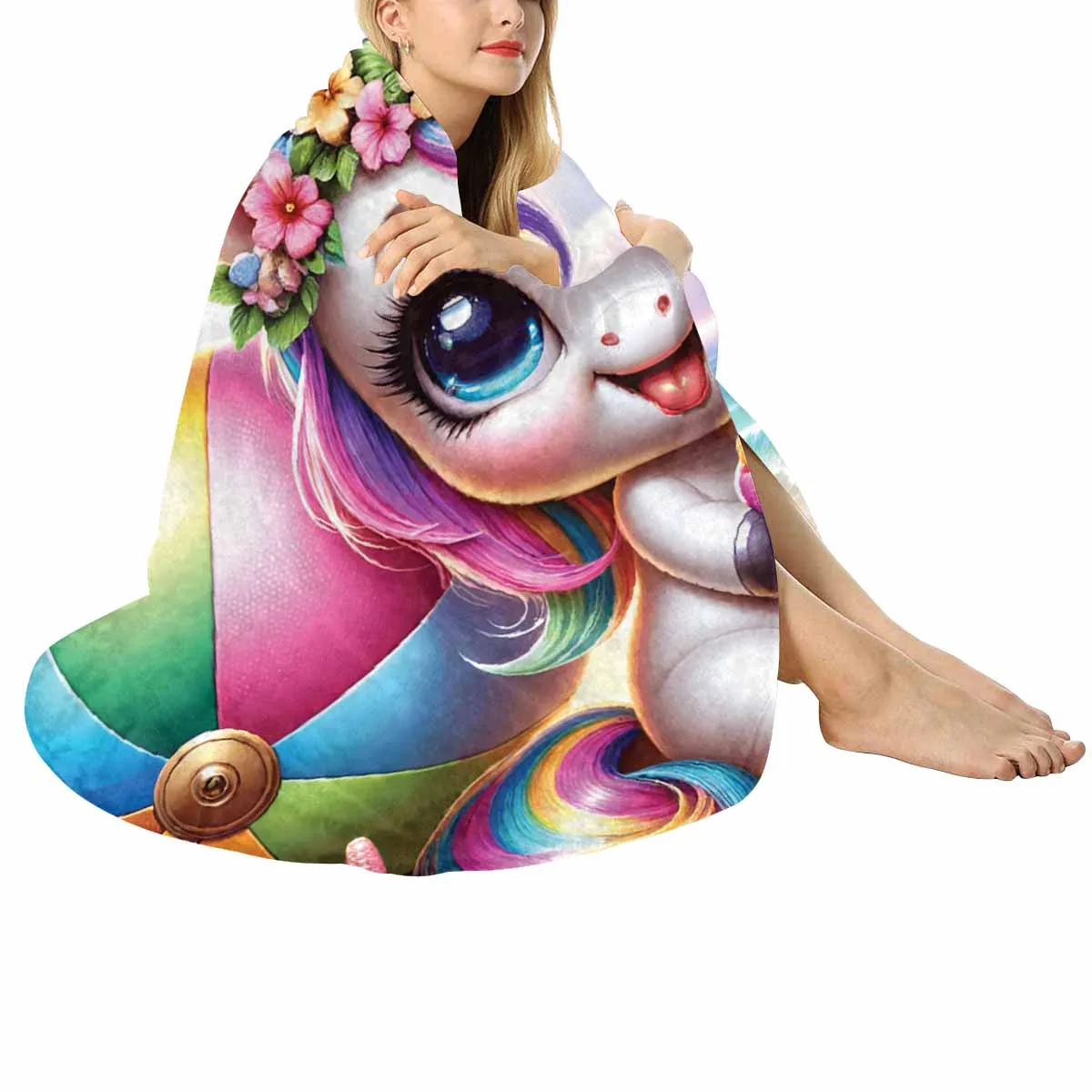 Unicorn_Awd35123  Circular Micro Fleece Blanket 60"