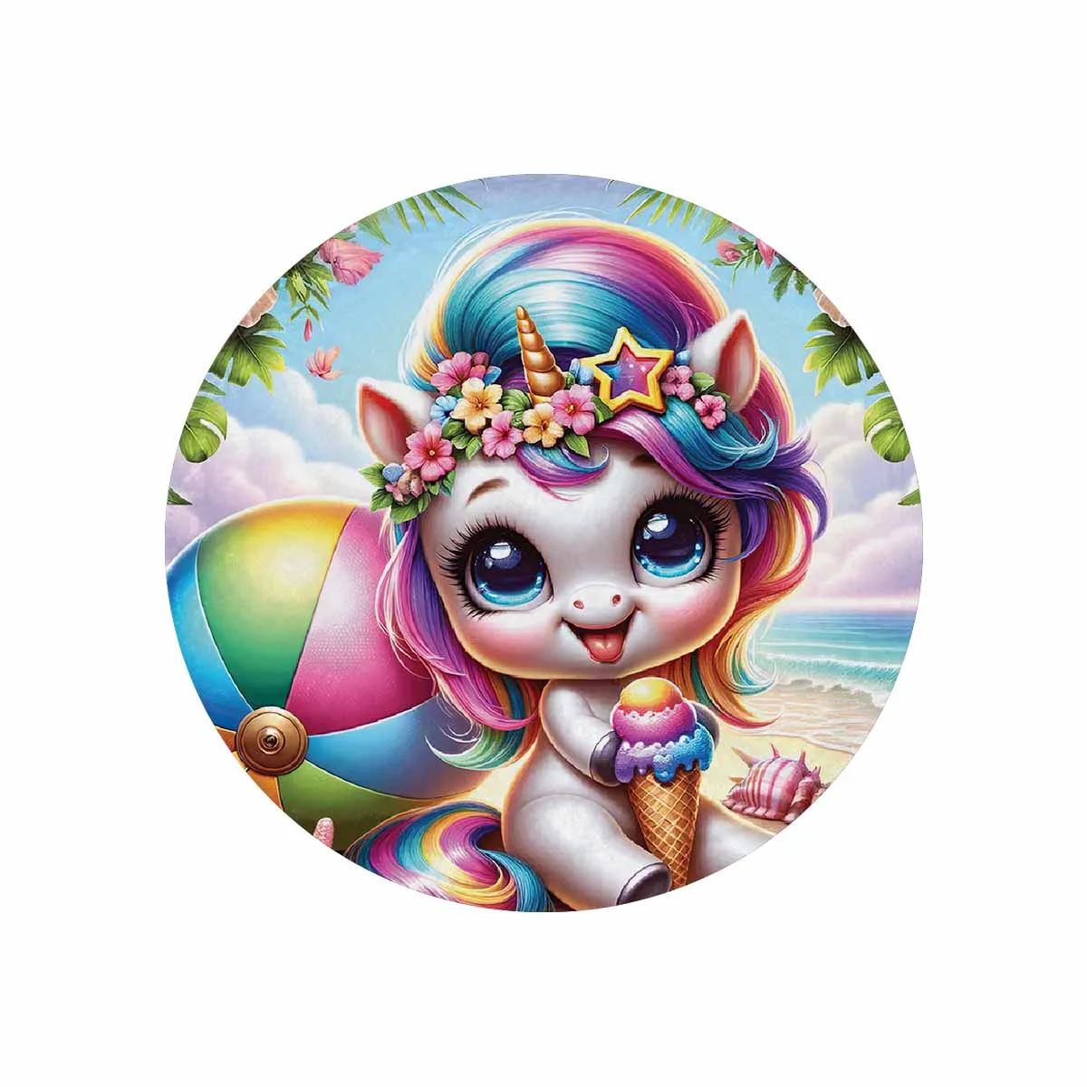 Unicorn_Awd35123  Circular Micro Fleece Blanket 60"