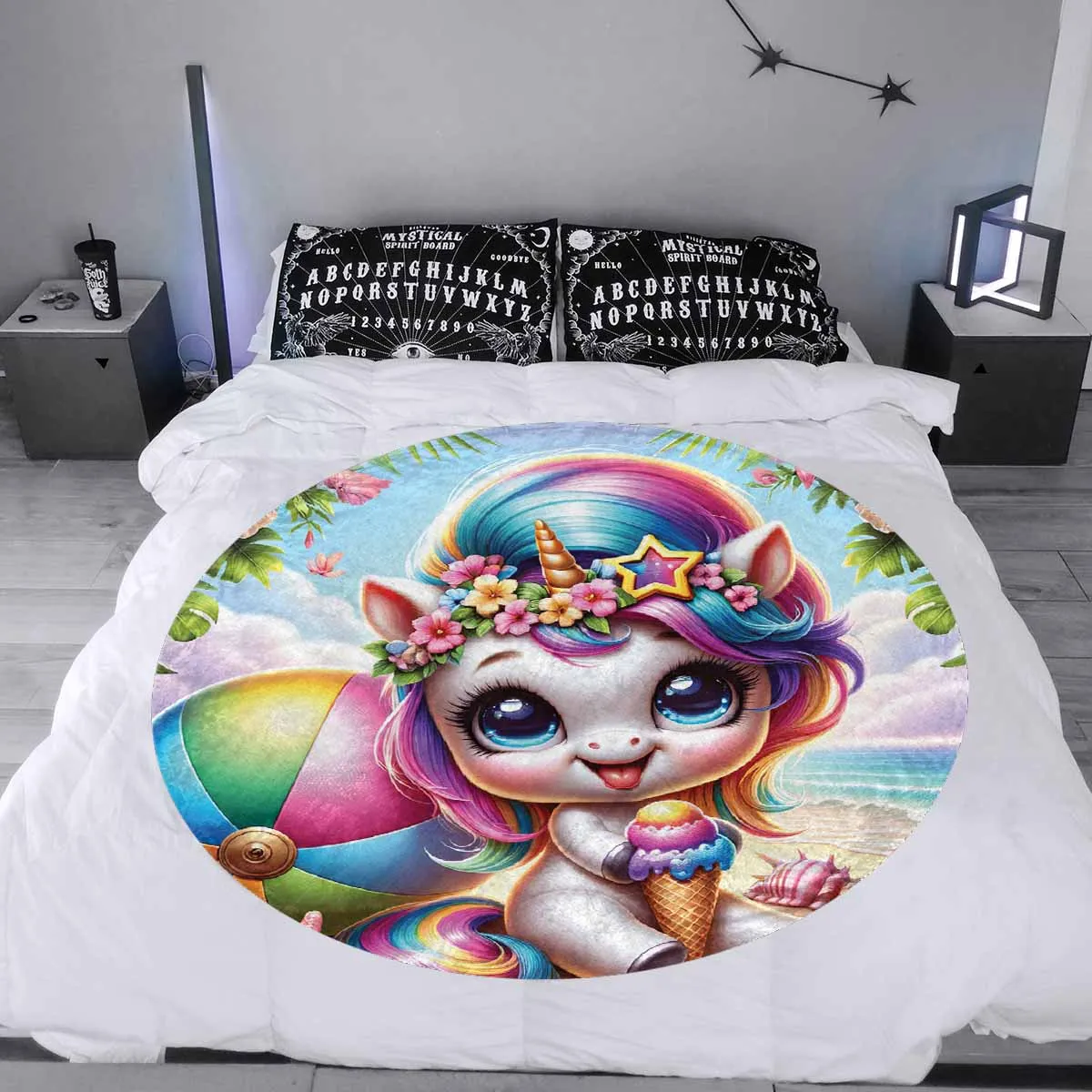 Unicorn_Awd35123  Circular Micro Fleece Blanket 60"