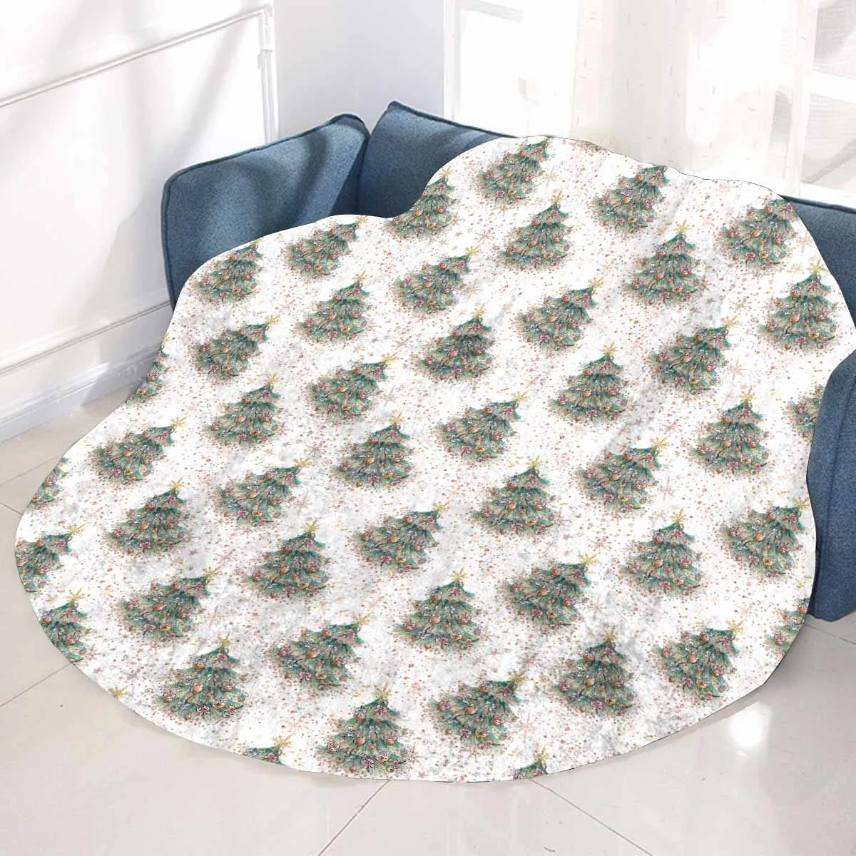 White Christmas Circular Micro Fleece Blanket 60"