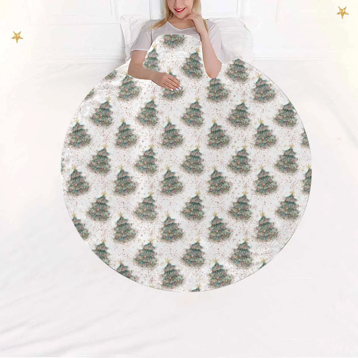 White Christmas Circular Micro Fleece Blanket 60"