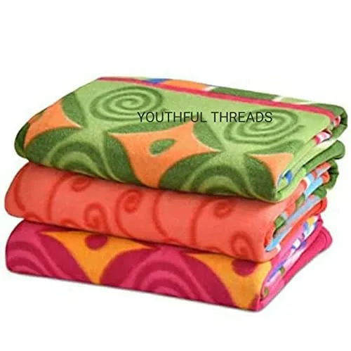 YOUTHFUL THREADS All Season Multipurpose Polar Fleece Single Bed Printed Assorted Multicolor Lightweight Blanket - 90 x 60 inch Pack of 3