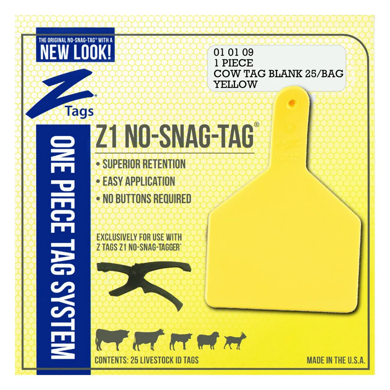 Z Tags 1 piece cow blank (Yellow) 25 pack